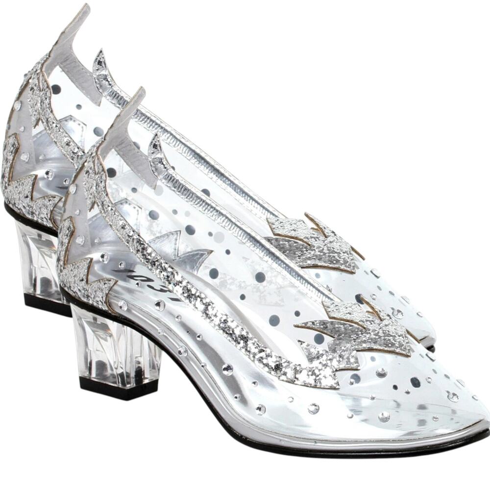 Ellie Shoes Silver Glitter 2" Heel Clear Slipper, Child’s Large (2/3), 201-ICE